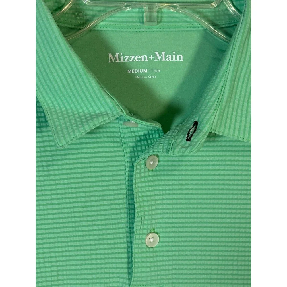 NWOT Mizzen Main Versa Polo Mens M Light Green Textured Golf Beach Resort Aloha - Picture 3 of 8